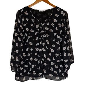 Skies Are Blue Blouse Women X Large Floral Feminine‎ Whimsical Romantic Workwear